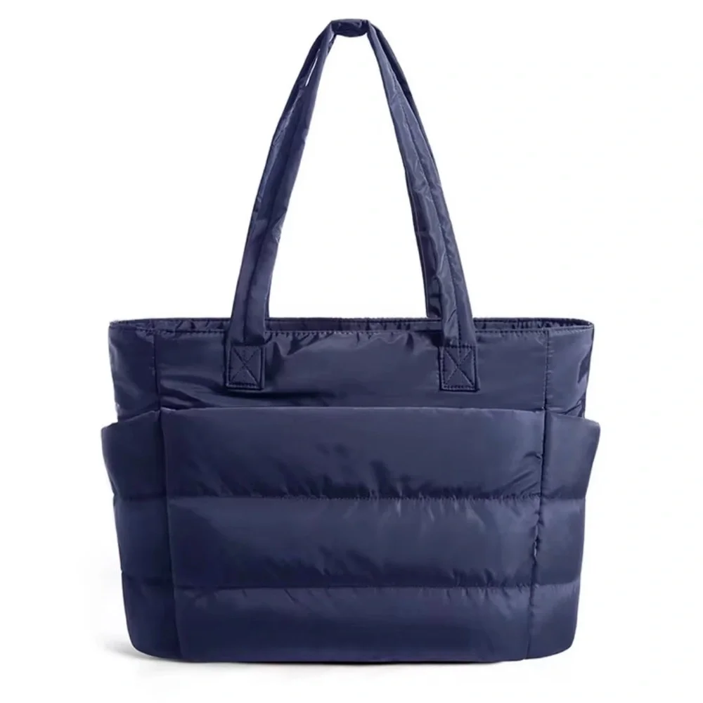 Elegant Navy Quilted Laptop Tote Bag